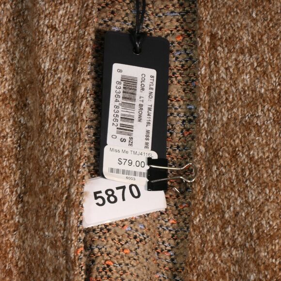 NEW Miss Me Cardigan Sweater Womens Small Marled Brown Lined Open Wool Blend - Picture 8 of 8